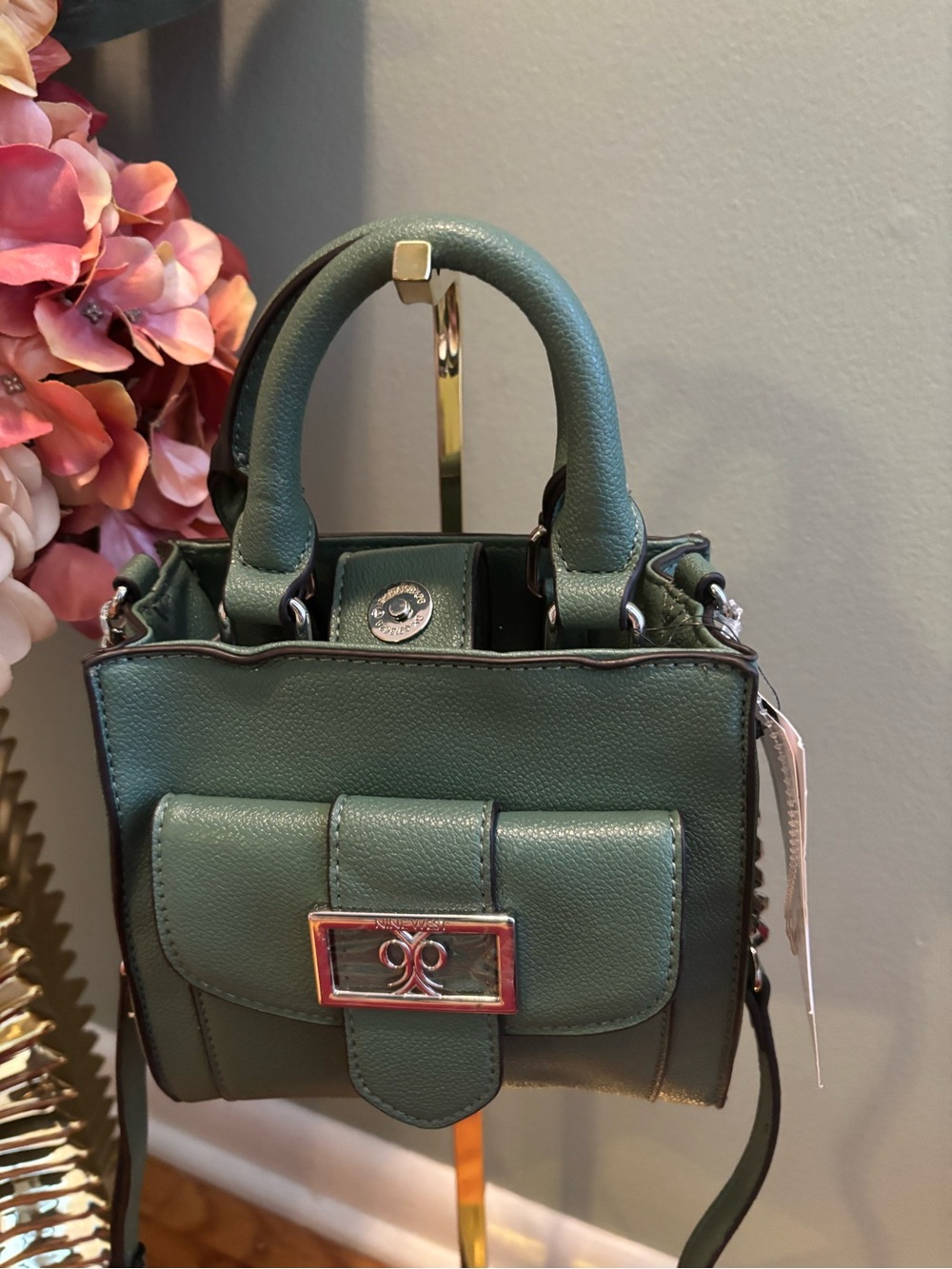 Nine West Green Mini Satchel Handbag- storage flaw.